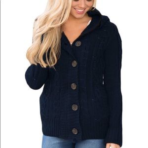 NAVY blue long sleeve broom down hooded cardigan